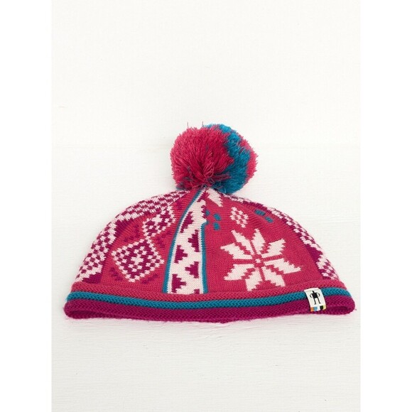 Smartwool Merino Wool Beanie Pom Pom Winter Hat size L/XL 6-12 Pink Iceland - Picture 1 of 6